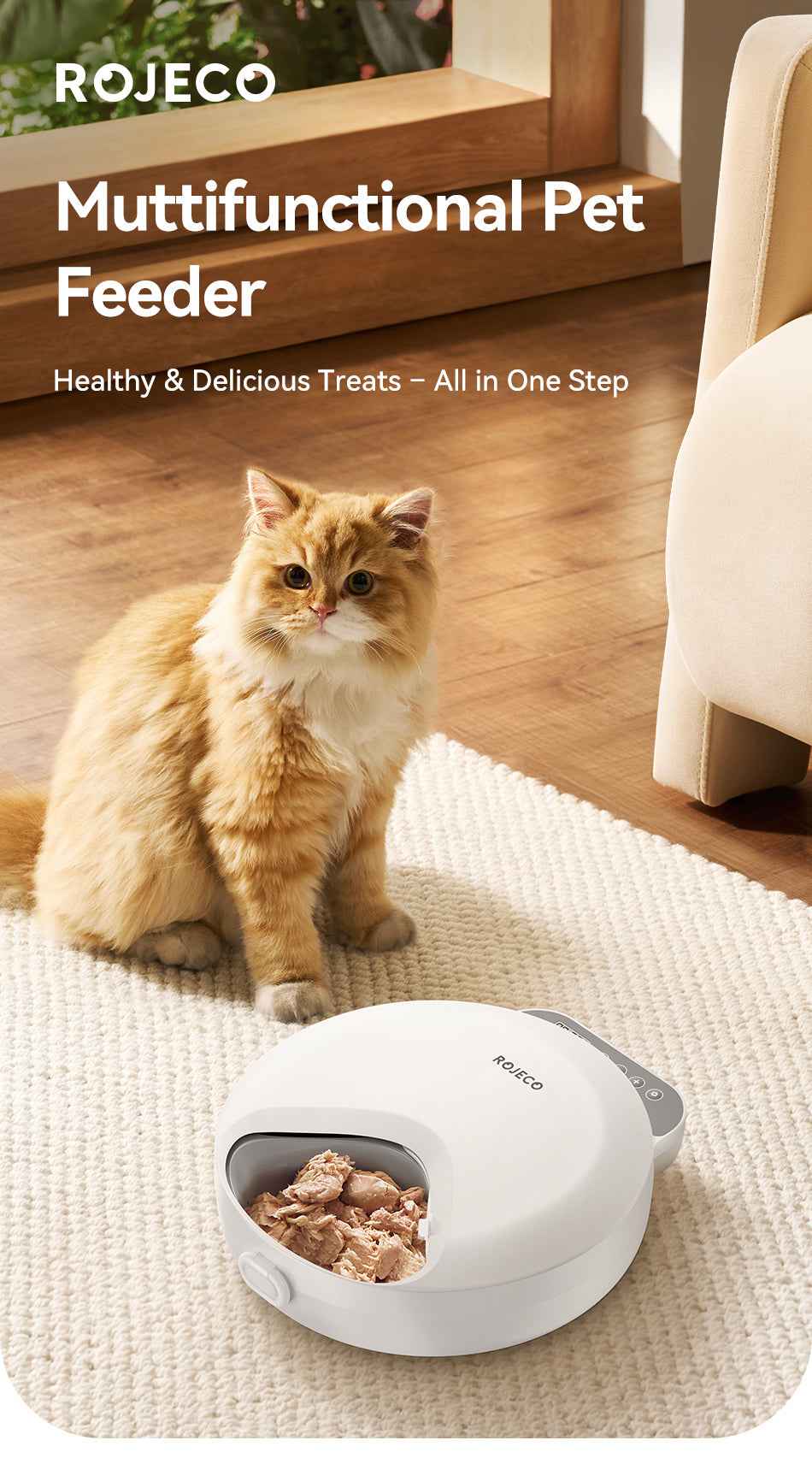 ROJECO F26 4‑Meal Cat Feeder
